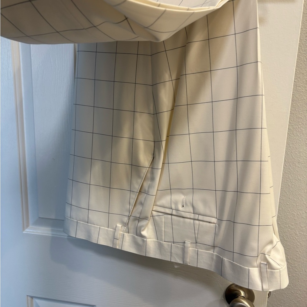 Men's Cream Checkered Blazer - Picture 3 of 4